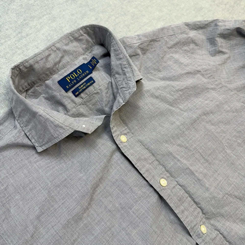 Polo Ralph Lauren‎ Shirt Mens Large Gray Slim Fit Cotton Stretch Lightweight